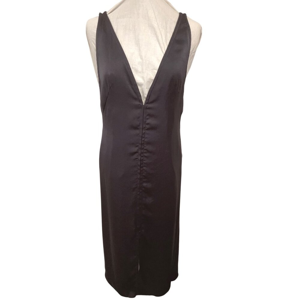 Theory Navy Slip Dress W/ Plunging Neckline Front Slit Size 2
